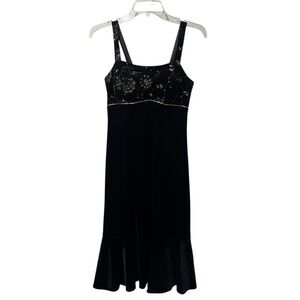 Vintage Madison Leigh‎ BlackVelvet dress Midi 4 Petite Gold Embellishment Y2K